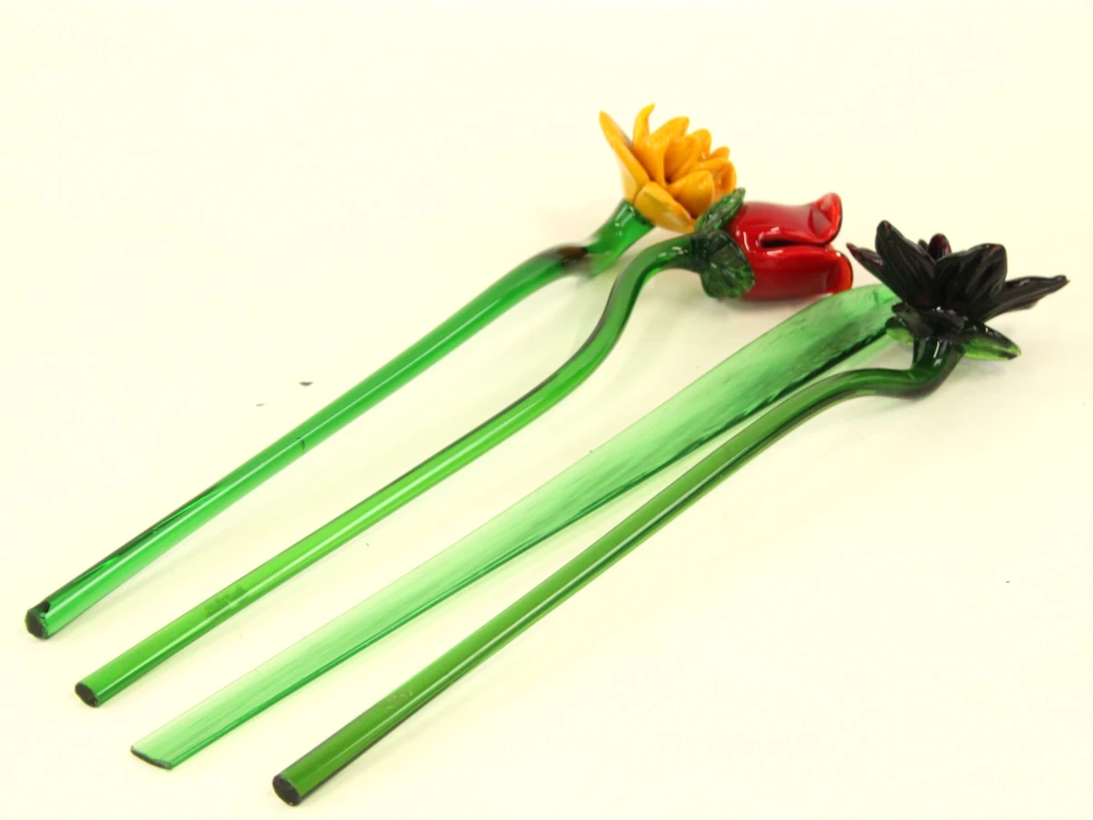 Set van 3 glazen bloemen