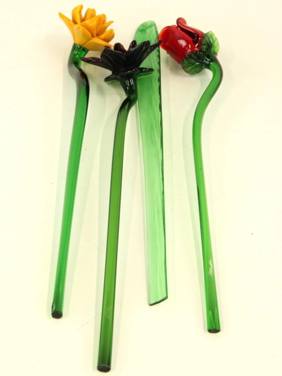 Set van 3 glazen bloemen