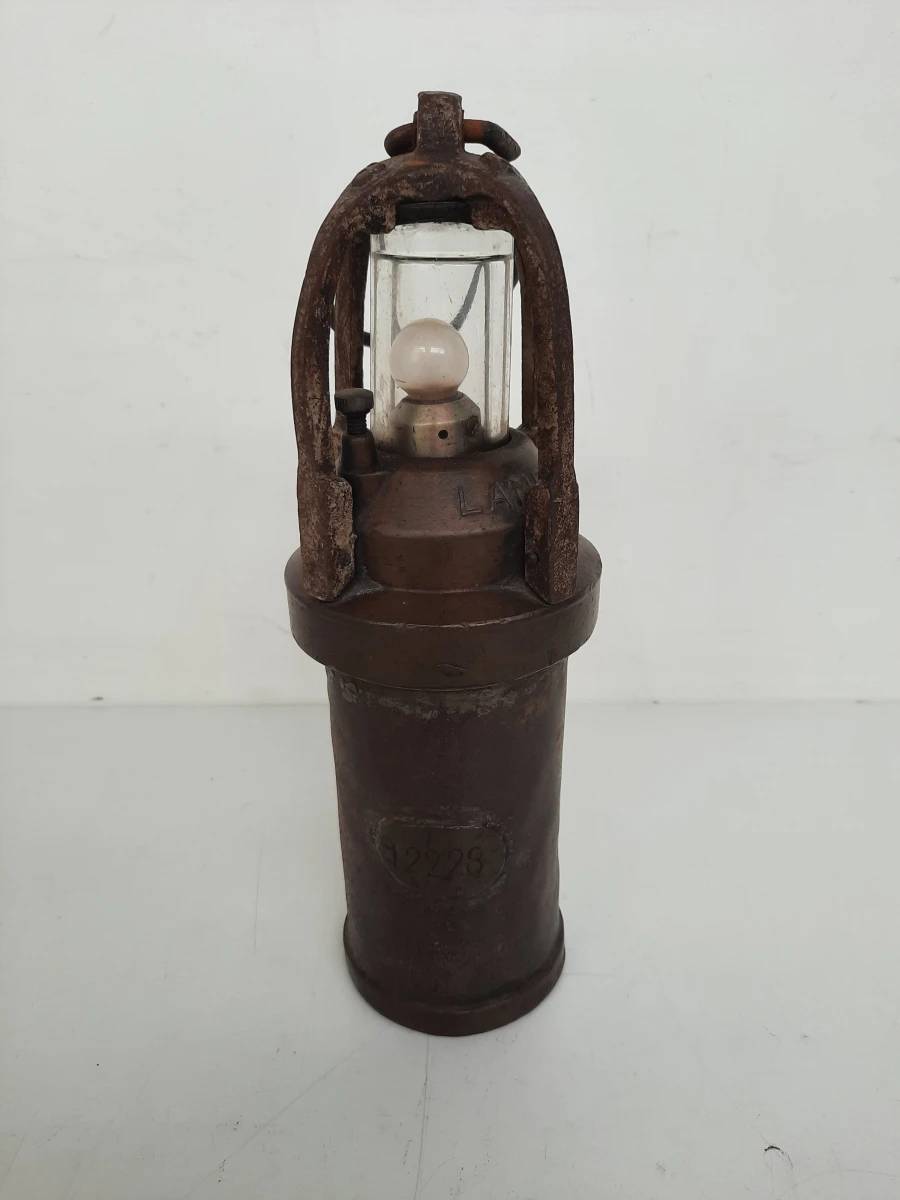 Antieke Elektrische Mijnwerkerslamp (ca. 1920–1940) – Brons/Laiton – Genummerd '12228'