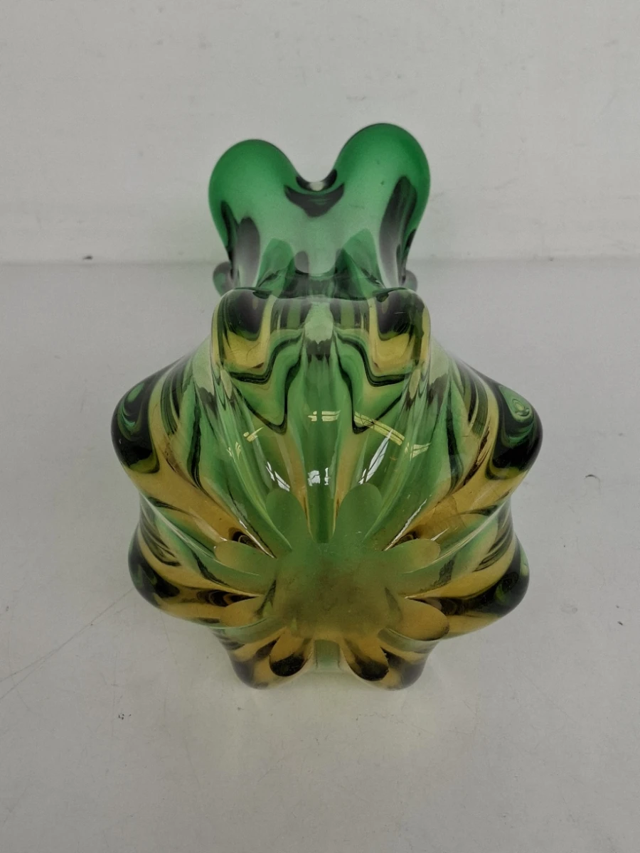 🪴Boheemse Glazen Kelkvaas – Groen & Amber – Mondgeblazen Murano Stijl