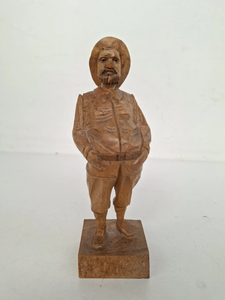 🍻 Vintage Handgesneden Houten Beeldje – Ouro Artesania Spanje  🍺