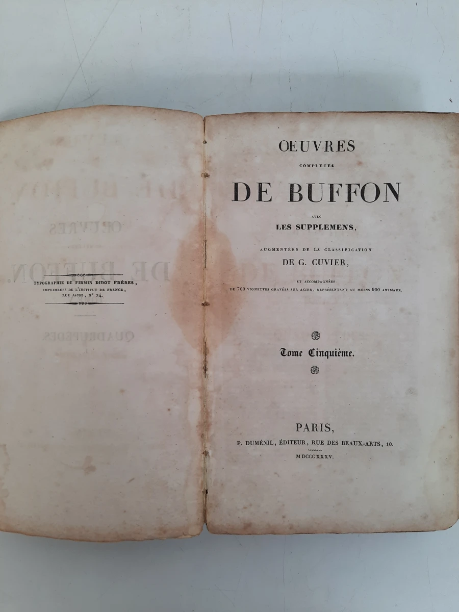 Antiek Boek (1835) – Oeuvres Complètes de Buffon (Tome 5) – Ed. P. Duménil Paris – Natuurlijke Historie met Cuvier