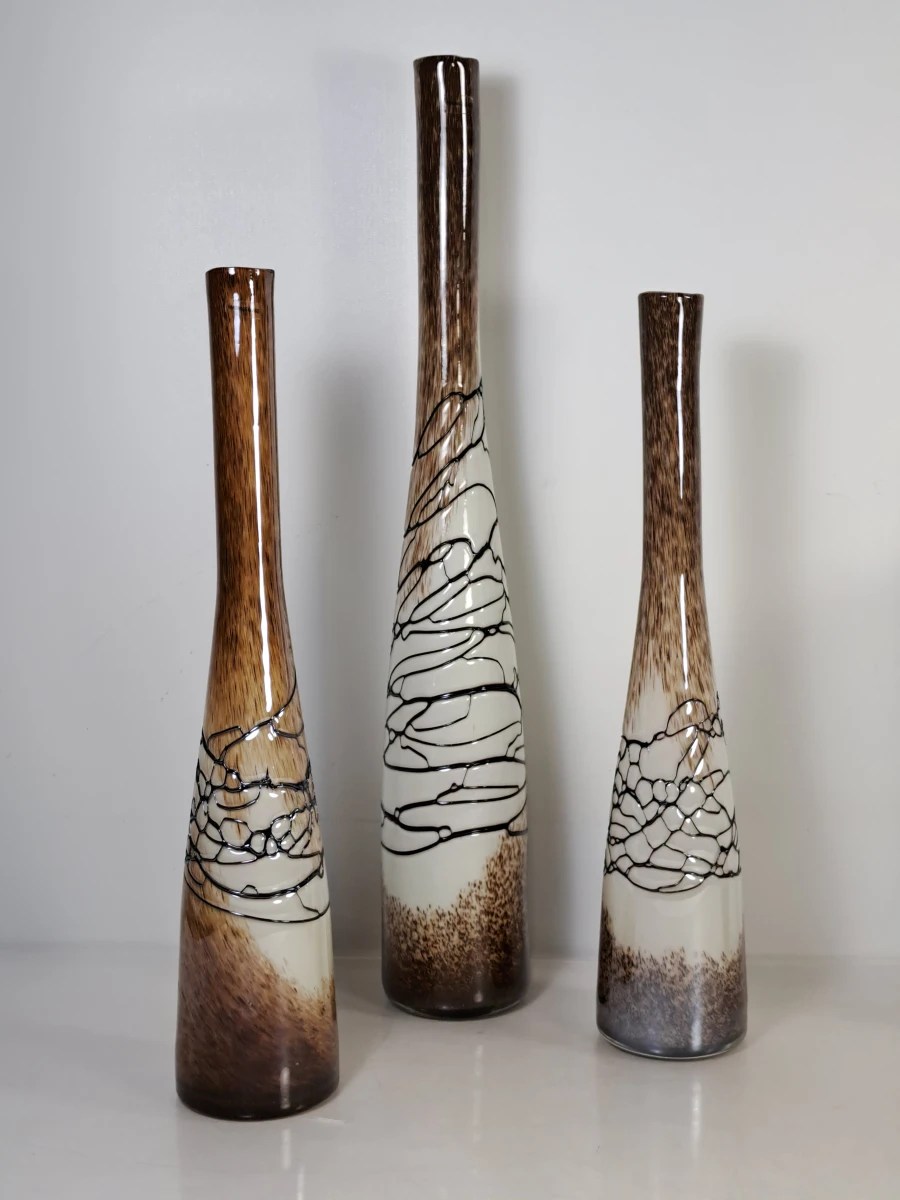 Set van 4 decoratieve mond geblazen vazen met bruin-wit patroon