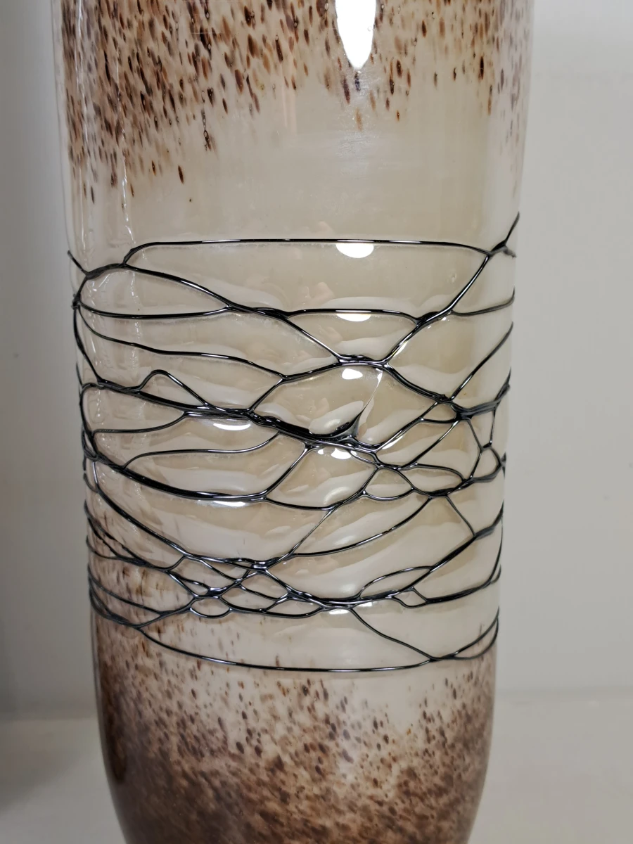Set van 4 decoratieve mond geblazen vazen met bruin-wit patroon