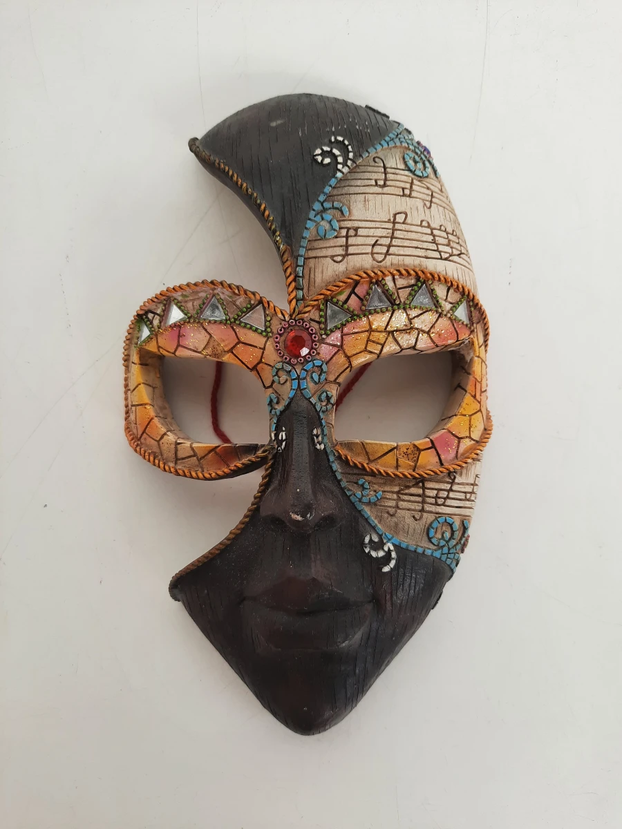 Decoratief Venetiaans Masker – Maan & Muzieknoten (Polystone)