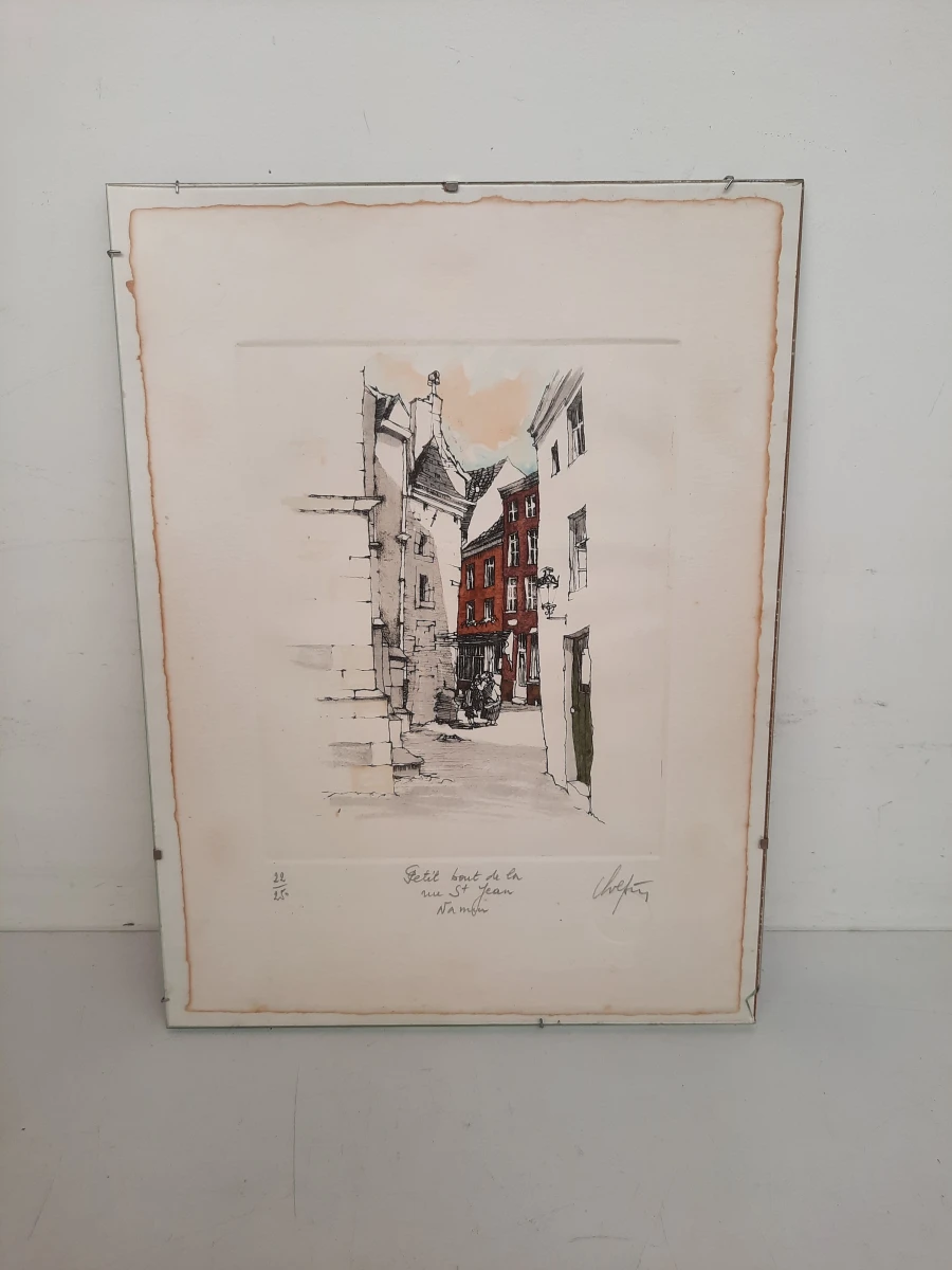 André Colpin (1939) – "Petit bout de la rue St Jean, Namur" (1980) – Handgekleurde Ets (22/25)