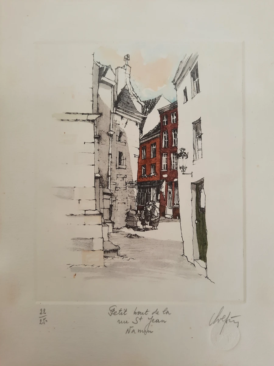 André Colpin (1939) – "Petit bout de la rue St Jean, Namur" (1980) – Handgekleurde Ets (22/25)