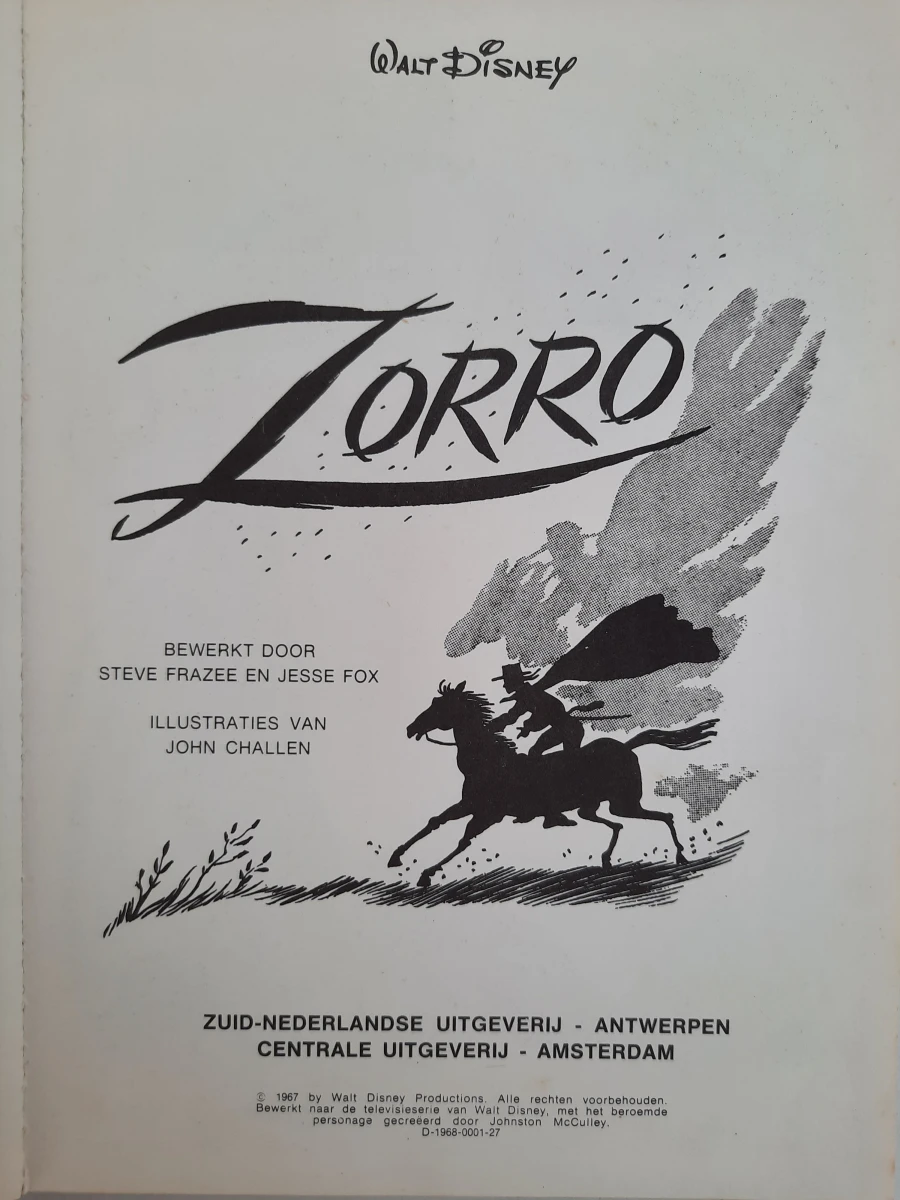 Vintage Walt Disney's Zorro Hardcover Boek (1967) – Zuid-Nederlandse Uitgeverij