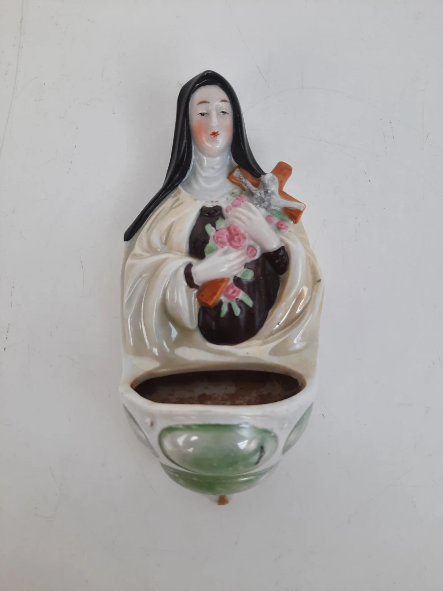 Antiek Porseleinen Wijwatervat – Heilige Thérèse van Lisieux