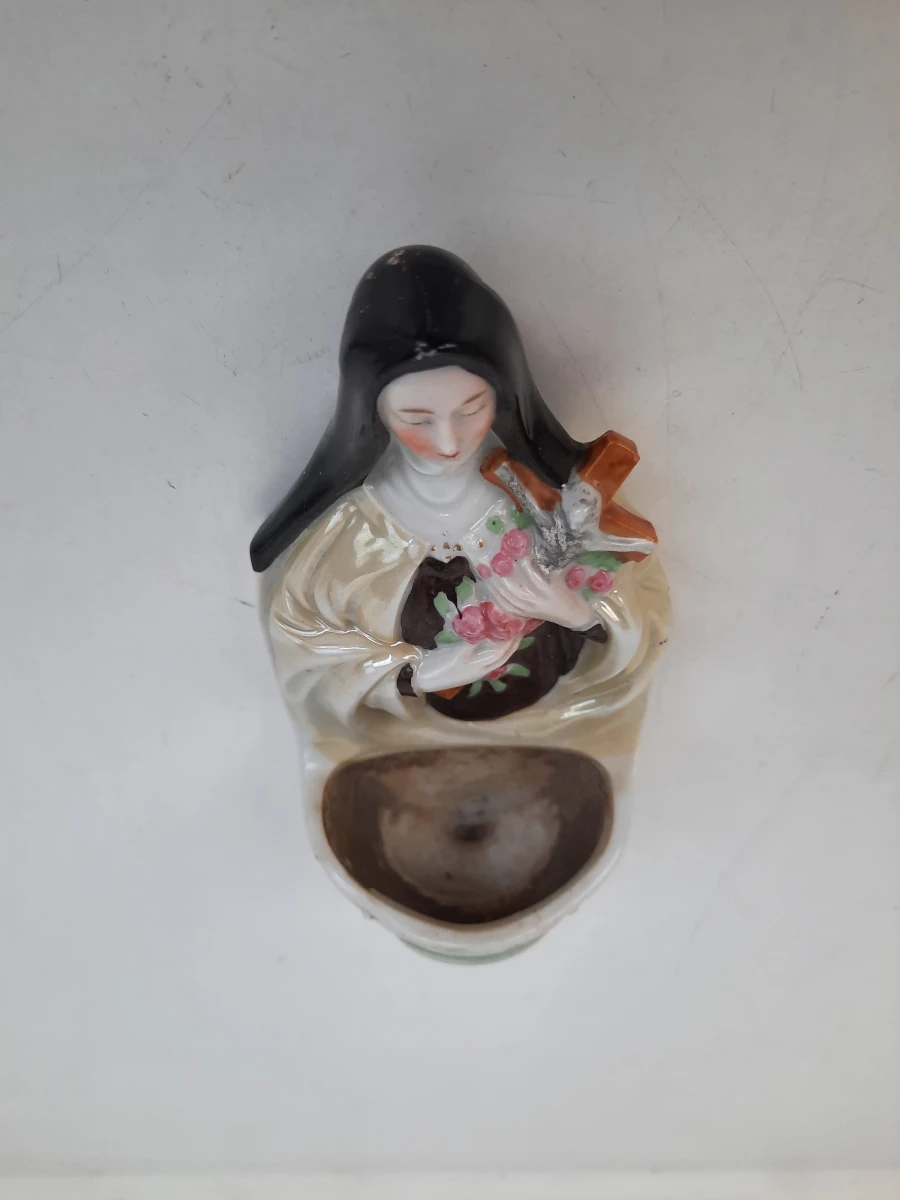 Antiek Porseleinen Wijwatervat – Heilige Thérèse van Lisieux
