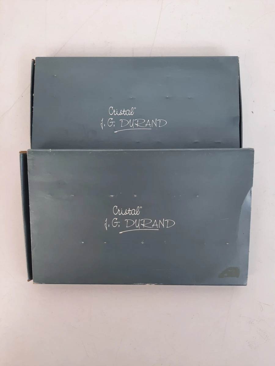 Twee Sets Vintage Kristallen Messenleggers van J.G. Durand – Model "Florence Satine" (12 stuks totaal)