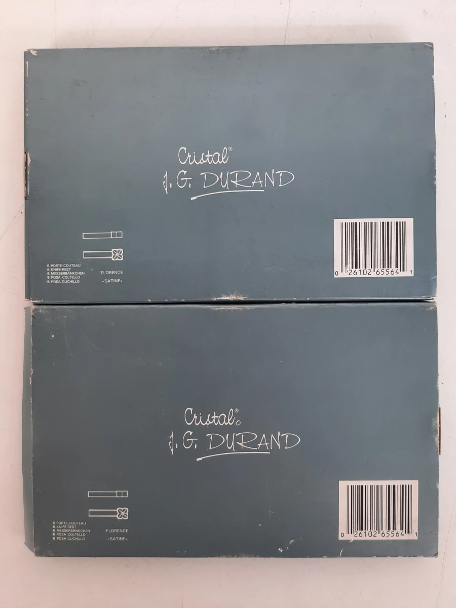 Twee Sets Vintage Kristallen Messenleggers van J.G. Durand – Model "Florence Satine" (12 stuks totaal)