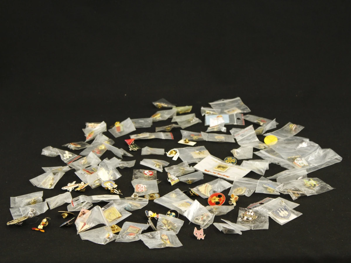 Verzameling 100 pin badges in zakjes