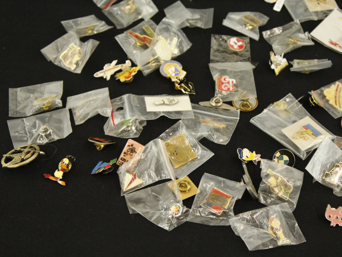 Verzameling 100 pin badges in zakjes