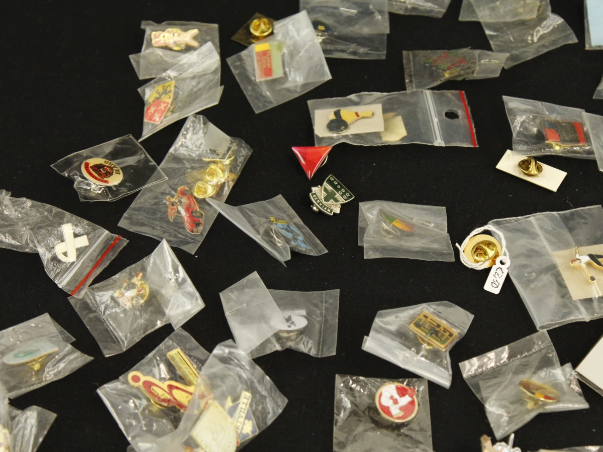 Verzameling 100 pin badges in zakjes