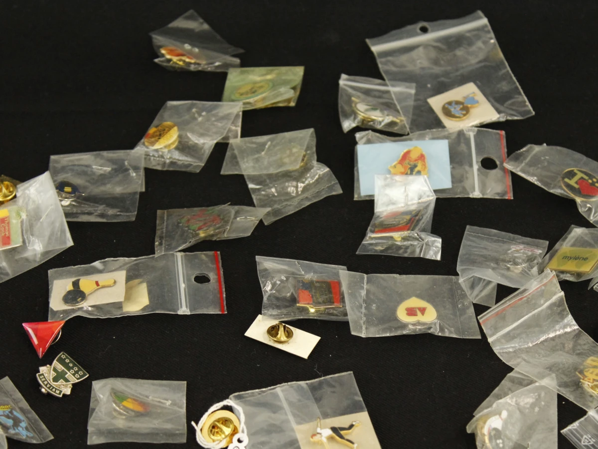 Verzameling 100 pin badges in zakjes