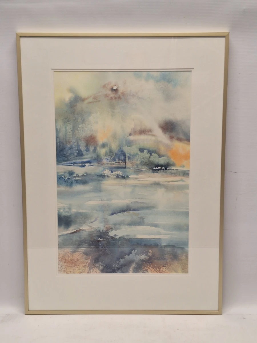Origineel aquarel, gesigneerd en gedateerd 1990 - "Landschap fantasie" - Theo Selen