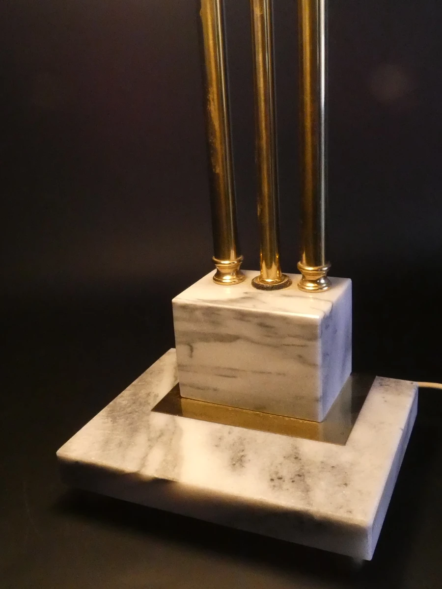 Vintage bureaulamp met marmeren voet en glazen kap