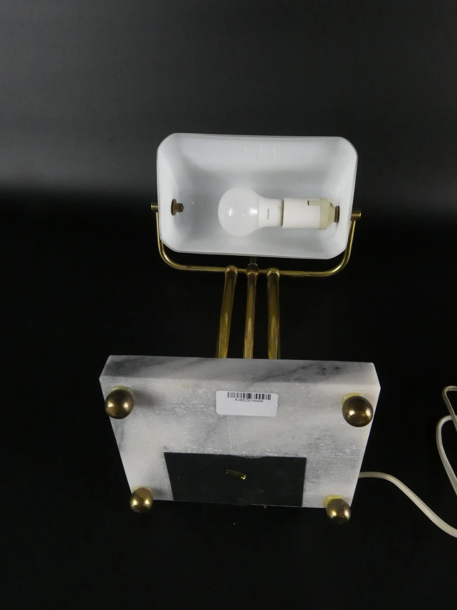 Vintage bureaulamp met marmeren voet en glazen kap