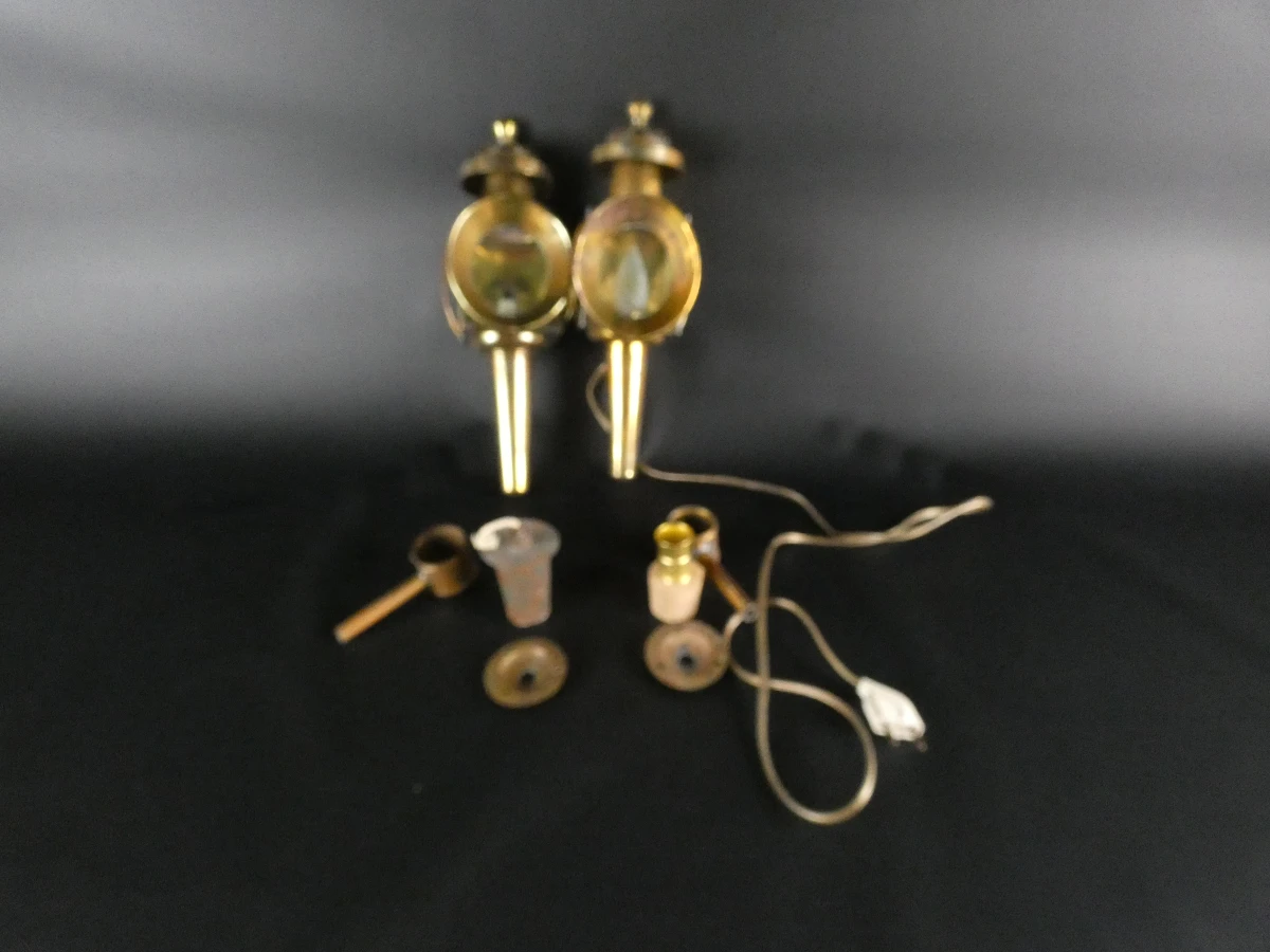 2 vintage koperen buitenlampen met glas