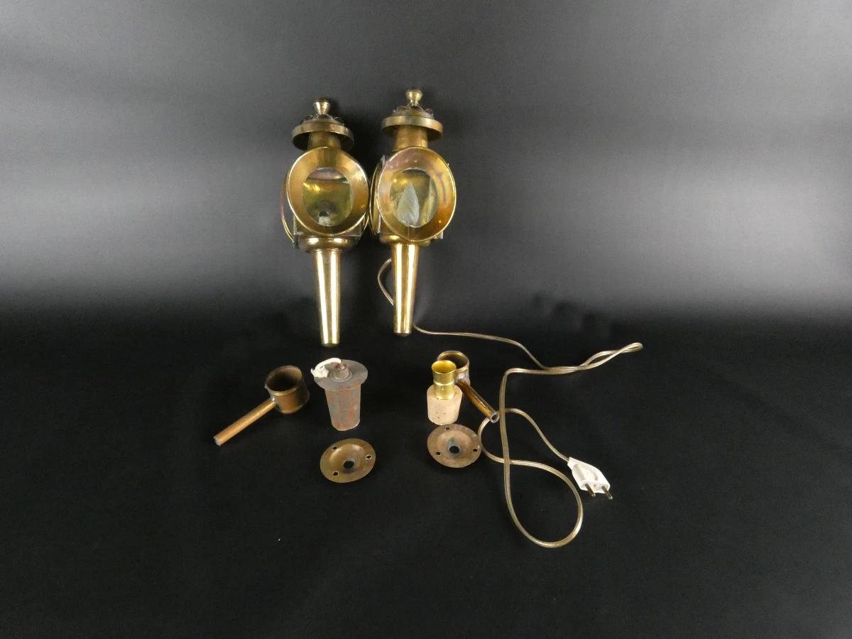 2 vintage koperen buitenlampen met glas
