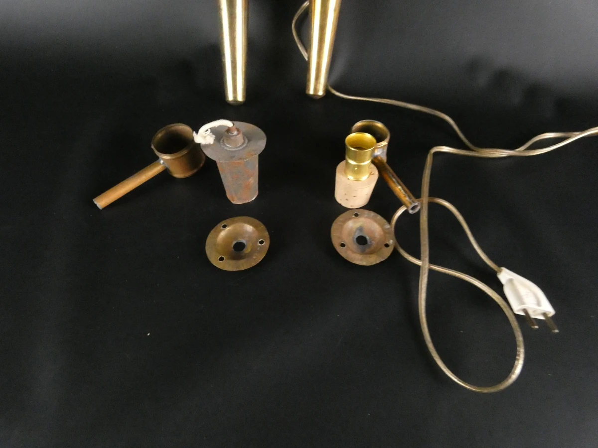 2 vintage koperen buitenlampen met glas