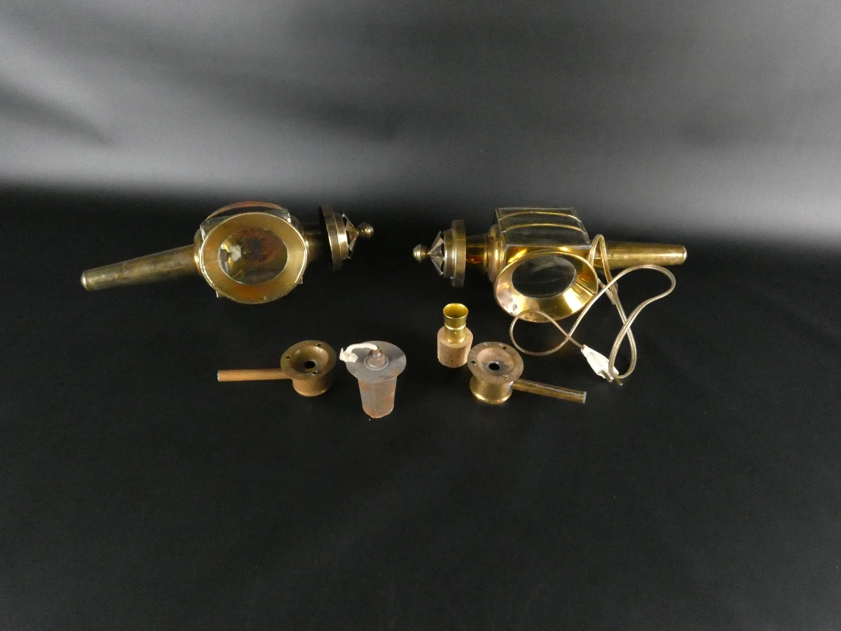 2 vintage koperen buitenlampen met glas