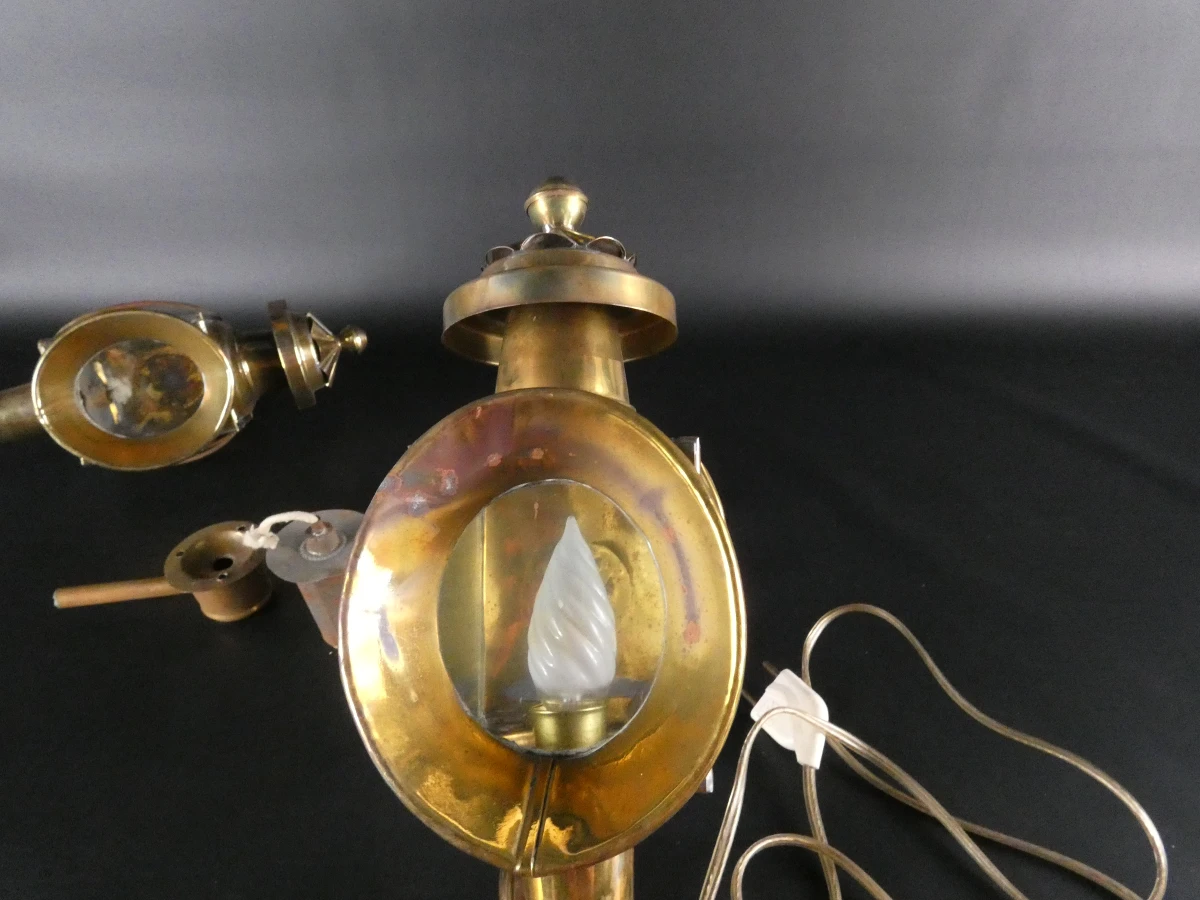 2 vintage koperen buitenlampen met glas