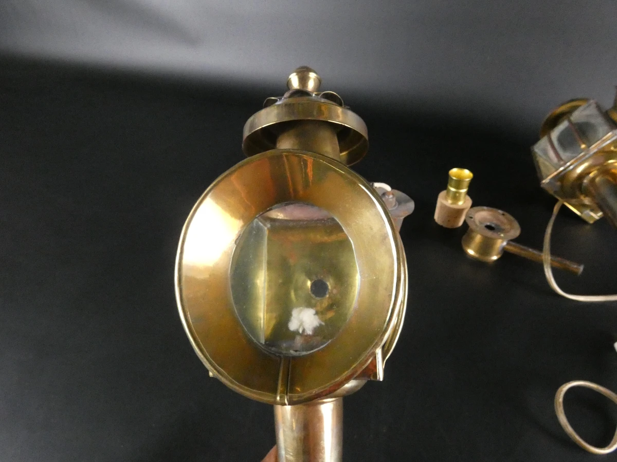 2 vintage koperen buitenlampen met glas