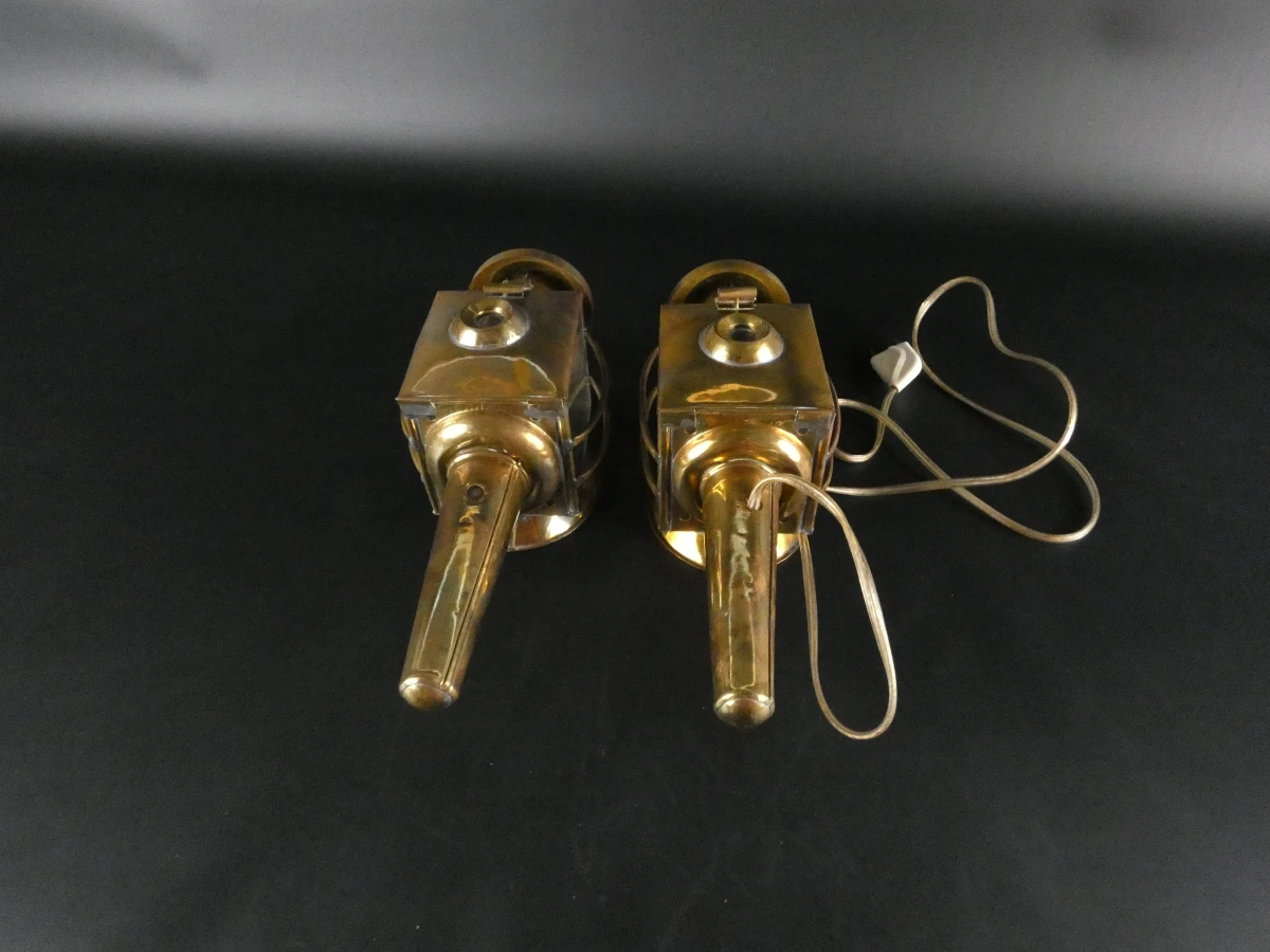 2 vintage koperen buitenlampen met glas