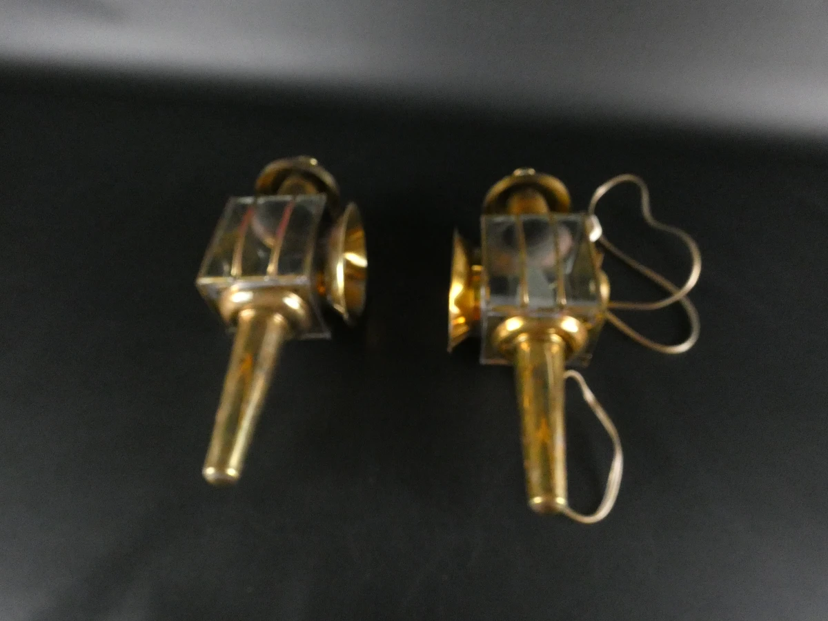 2 vintage koperen buitenlampen met glas