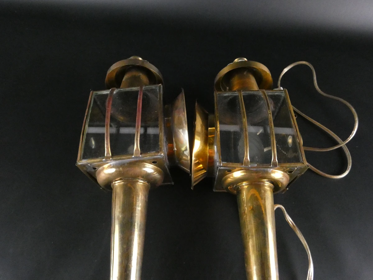 2 vintage koperen buitenlampen met glas