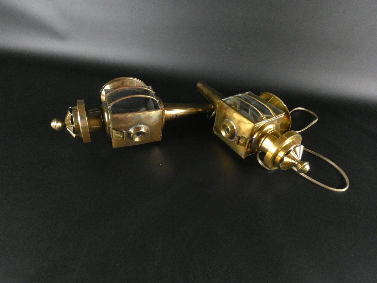 2 vintage koperen buitenlampen met glas