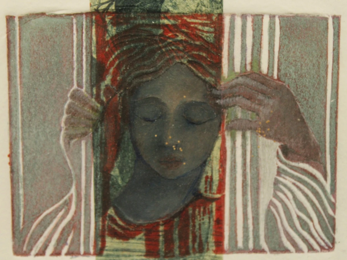 Gesigneerde grafisch werk 'Face à Face I' van Christiane Frenay