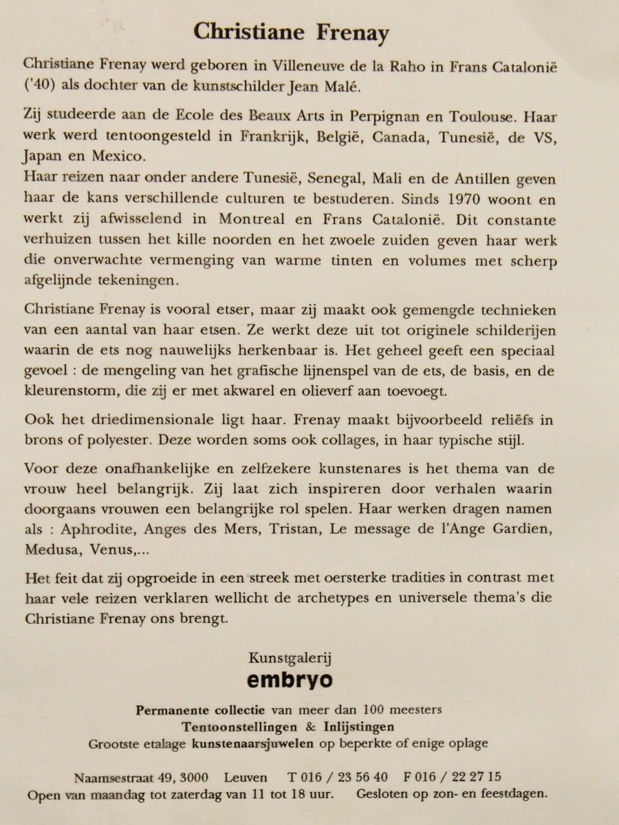 Gesigneerde grafisch werk 'Face à Face I' van Christiane Frenay