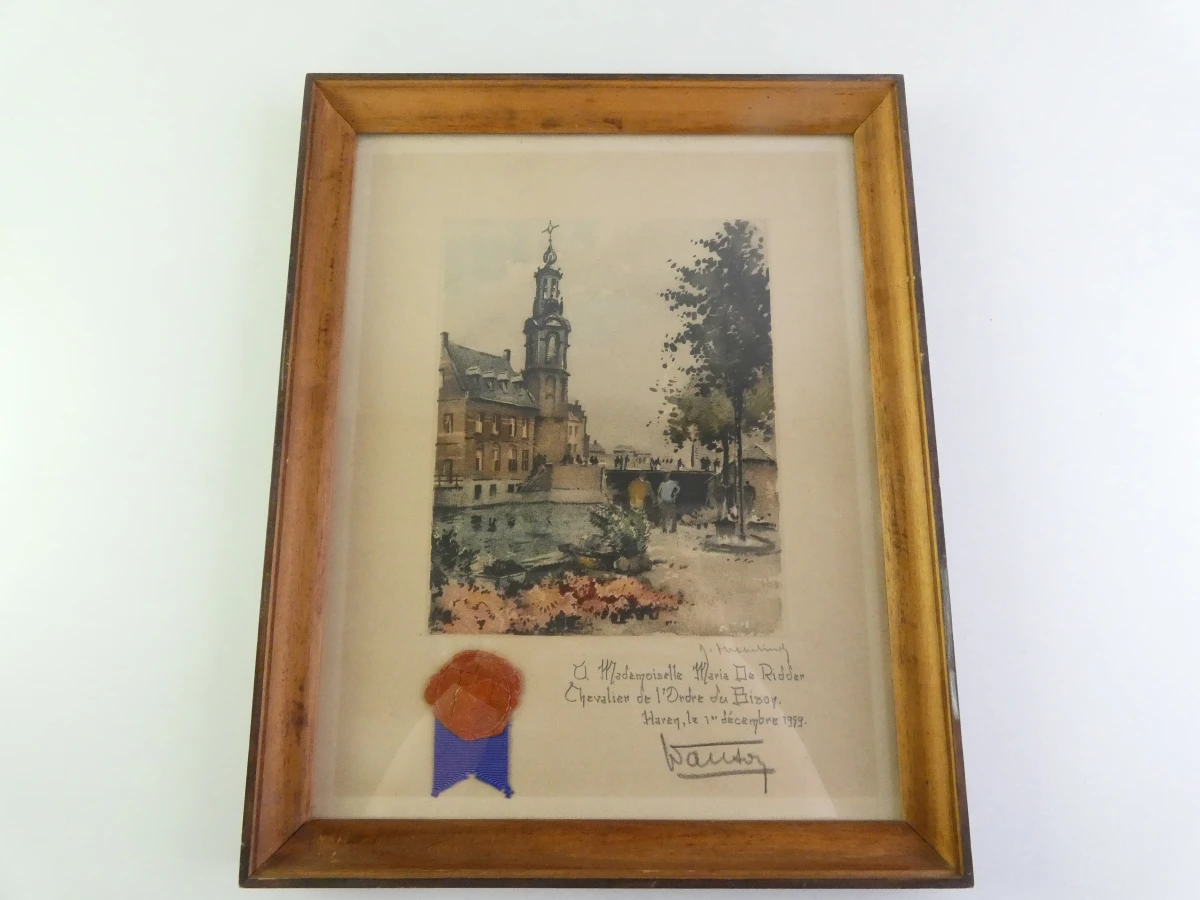 Ingelijste aquatint van Roger Hebbelinck, met zegel en handtekening