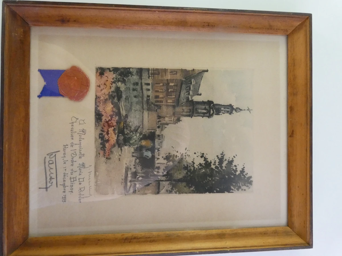 Ingelijste aquatint van Roger Hebbelinck, met zegel en handtekening