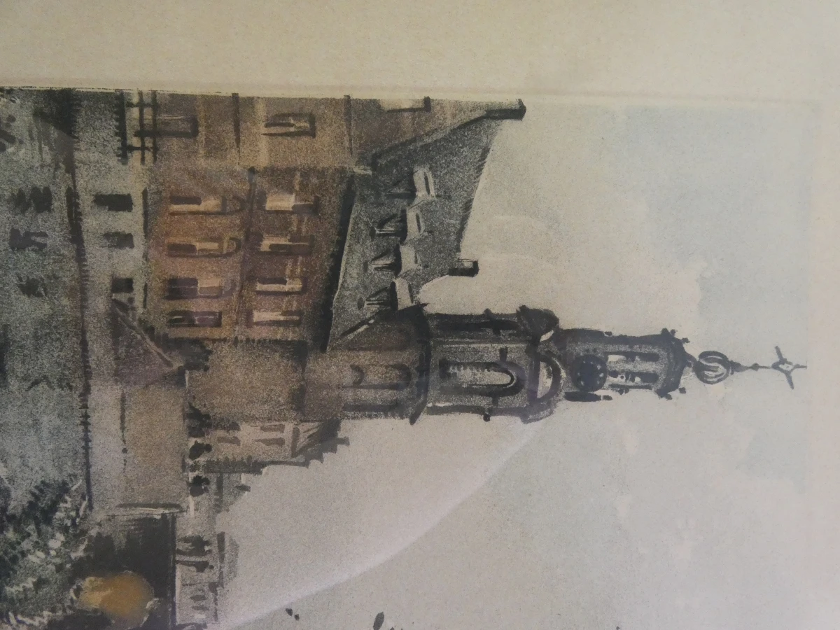 Ingelijste aquatint van Roger Hebbelinck, met zegel en handtekening