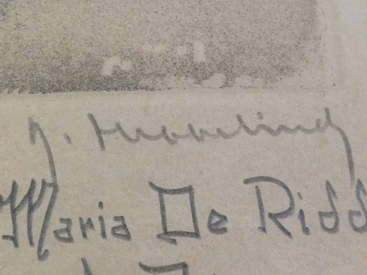 Ingelijste aquatint van Roger Hebbelinck, met zegel en handtekening