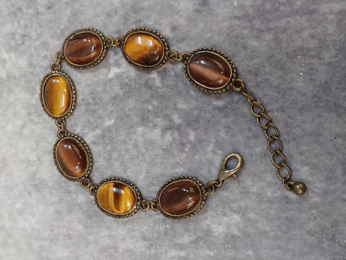 Sieradenset met lange ketting met agaat hanger, Tijgeroog armband en losse stenen