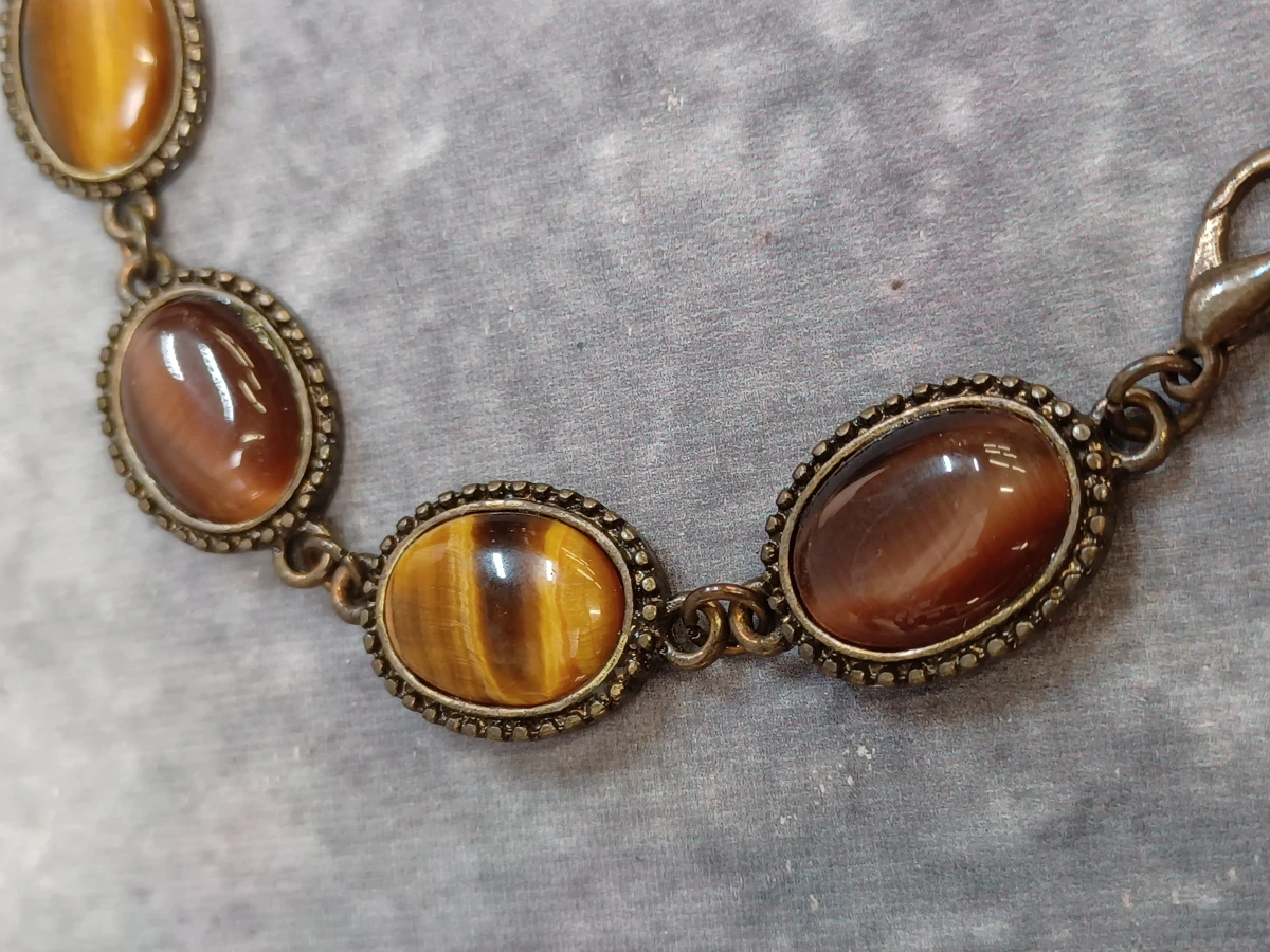 Sieradenset met lange ketting met agaat hanger, Tijgeroog armband en losse stenen