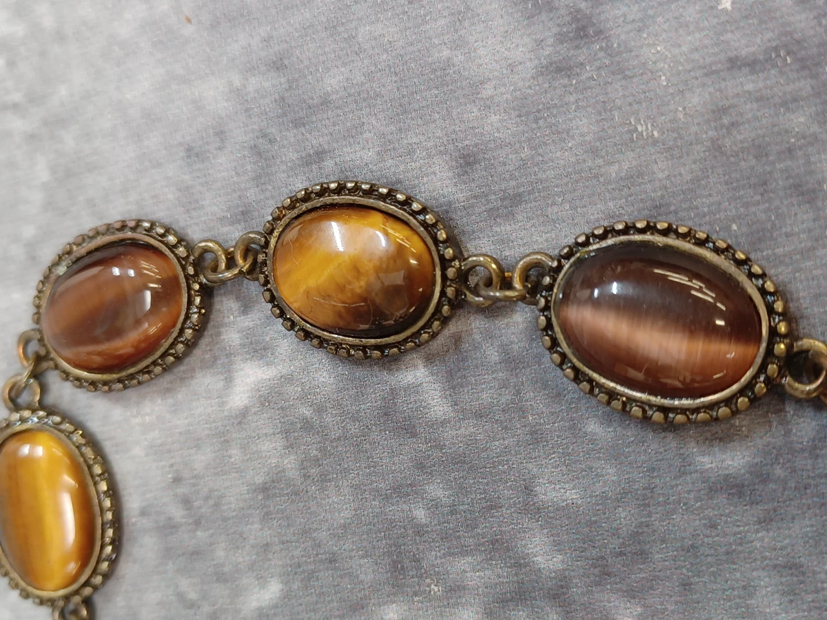 Sieradenset met lange ketting met agaat hanger, Tijgeroog armband en losse stenen