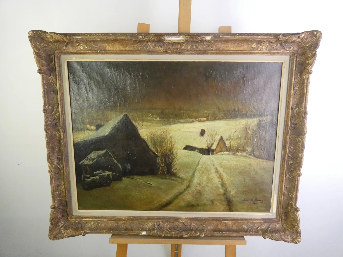 Olieverfschilderij winterlandschap - gesigneerd