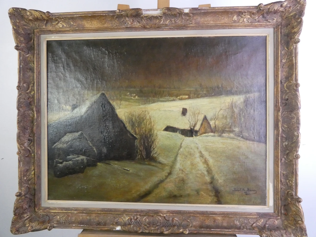 Olieverfschilderij winterlandschap - gesigneerd
