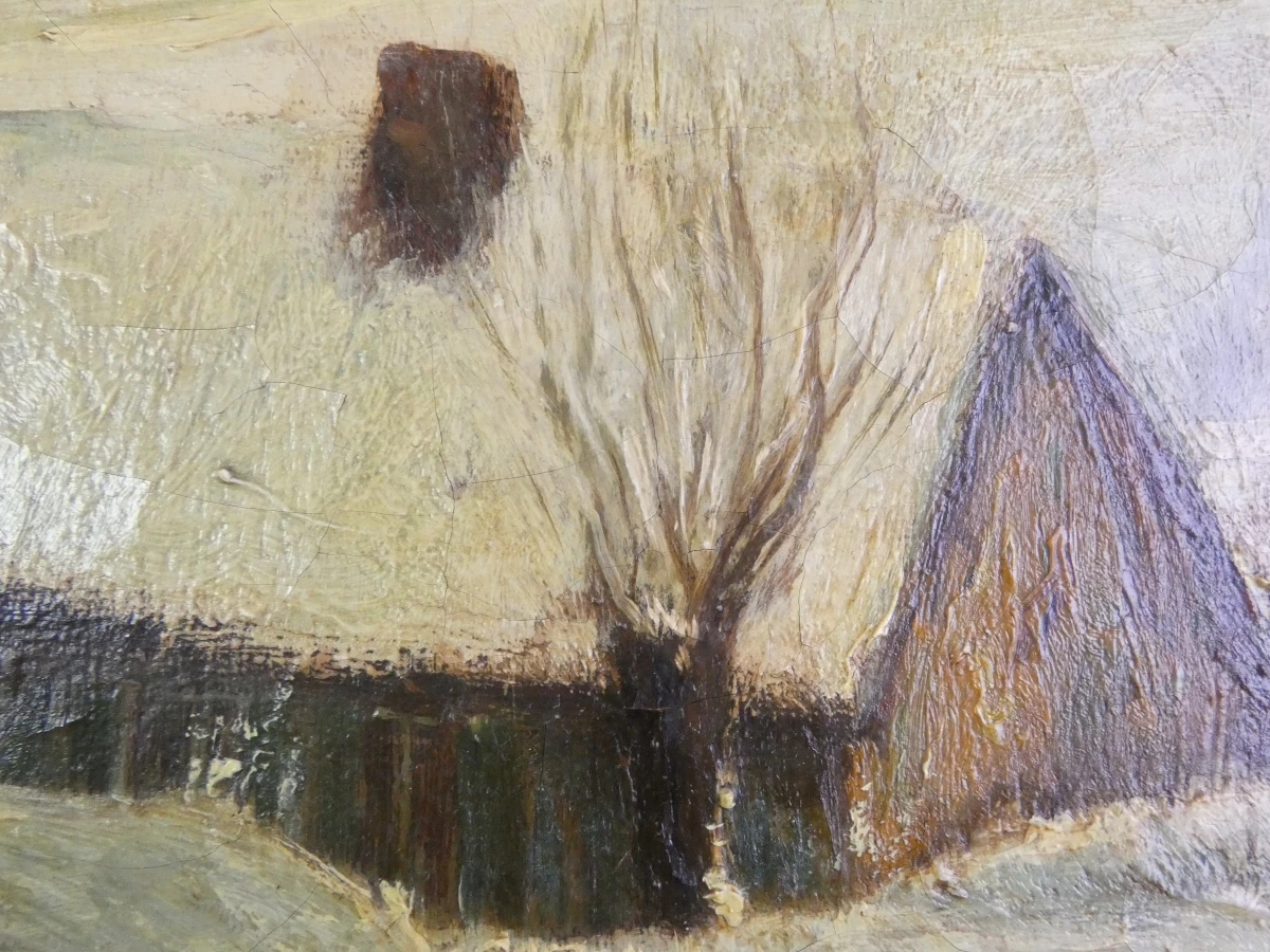 Olieverfschilderij winterlandschap - gesigneerd