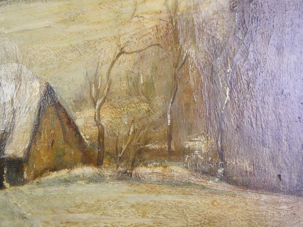 Olieverfschilderij winterlandschap - gesigneerd