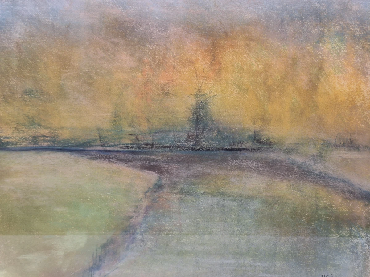 Origineel expressionistisch pastel - rivier landschap - Madeleine Eyland-Legrain