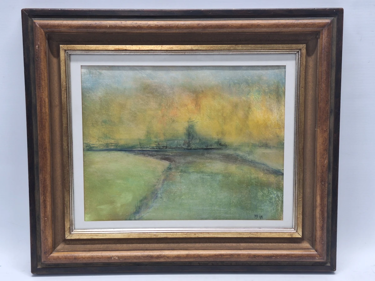 Origineel expressionistisch pastel - rivier landschap - Madeleine Eyland-Legrain