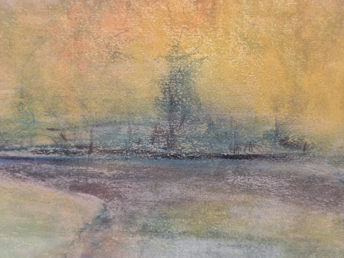 Origineel expressionistisch pastel - rivier landschap - Madeleine Eyland-Legrain