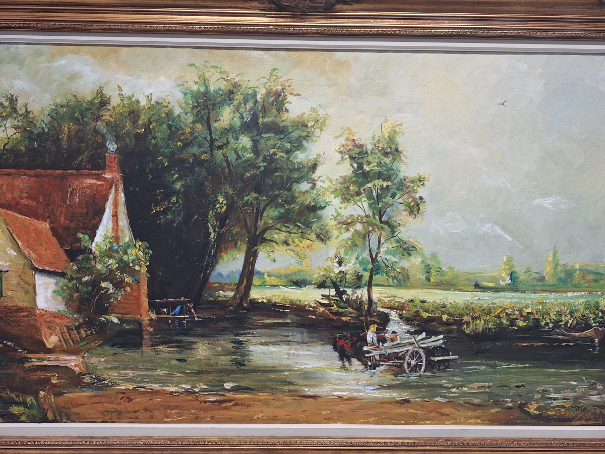 handgeschilderde olieverf op doek - "The Hay Wain" naar John Constable - gesigneerd Pater J. (1979)